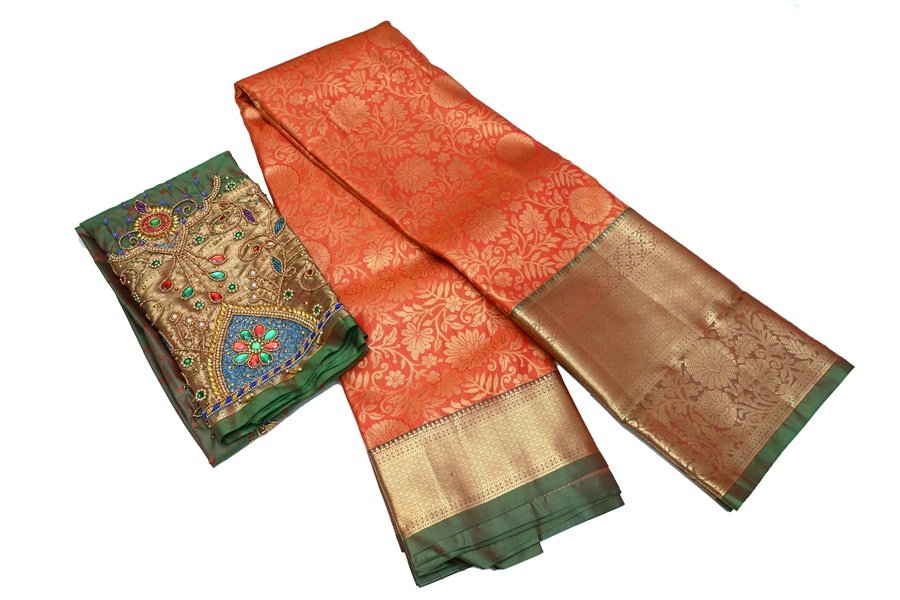 Tangerine & Jade Pattu Saree
