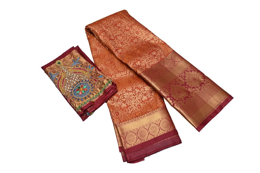 Rust Gold & Maroon Pattu Saree
