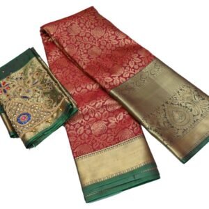 Crimson Rose & Forest Green Pattu Saree